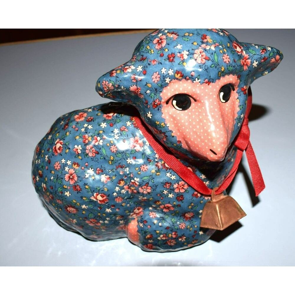 Vtg‎ Calico Print Blue and pink Ceramic Sheep Americana Collections Cottage Core